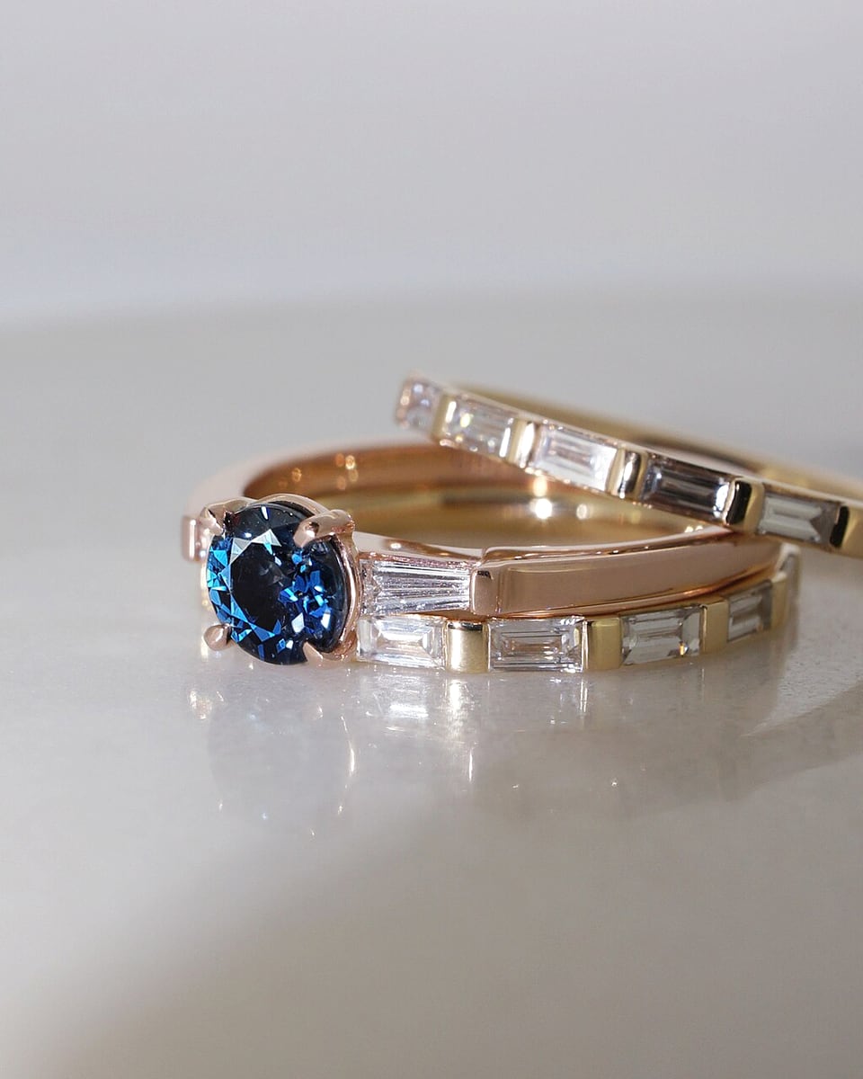 Trío de Anillos Zafiro · Oro 18k y oro rosa